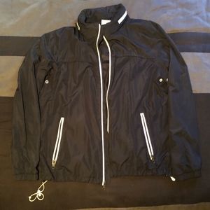 Navy Blue Windbreaker with White Zippers